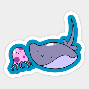 Stingray and Pink Jellyfish Sticker